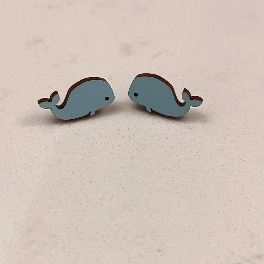 Wooden Whale Pierced Earrings Studs